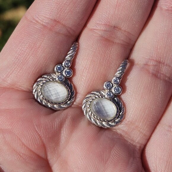 Judith Ripka 925 Sterling Silver White Quartz Drop Earrings 12x15mm - Picture 7 of 10